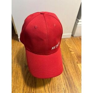 NETJETS Red Baseball Cap Embroidered Logo Adjustable Strap Cotton Blend